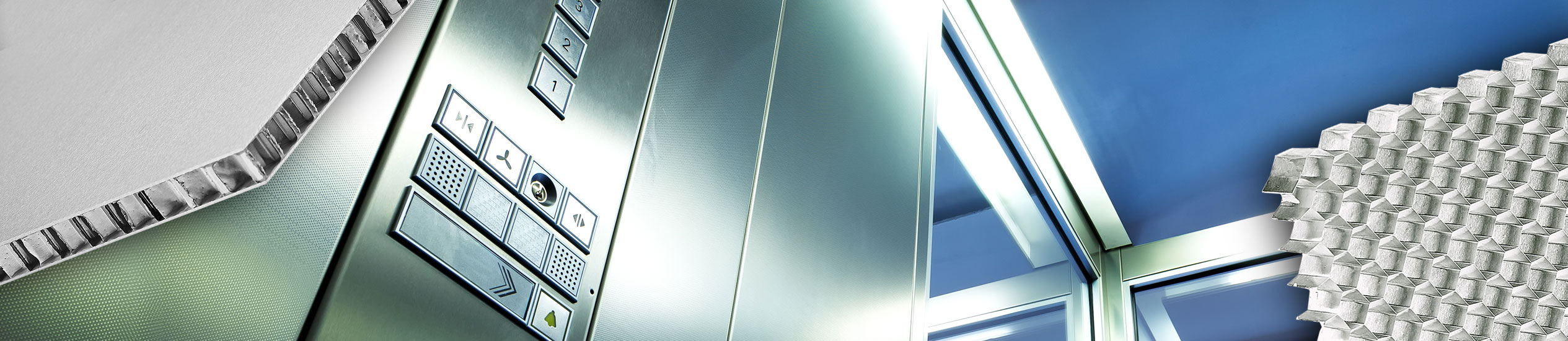 Cabins and elevators can be built with ultra-light materials such as sandwich panels. Aesthetically refined, with a wide range of finishes, supplied cut to size